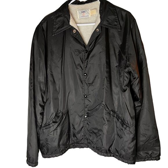 Vintage Bike brand black nylon snap up windbreaker cream faux fur lined collared - Picture 1 of 11